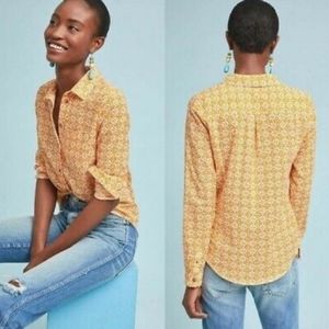 ANTHROPOLOGIE MAEVE Pertin Orange Floral Print Button Down Top